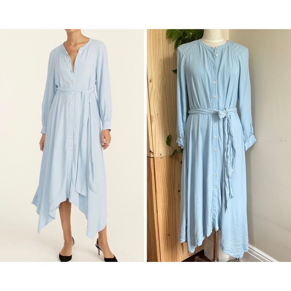 EUC J. Crew‎ Handkerchief Hem Shirt Dress S Tie Belt Blue Lined Romantic Fairy